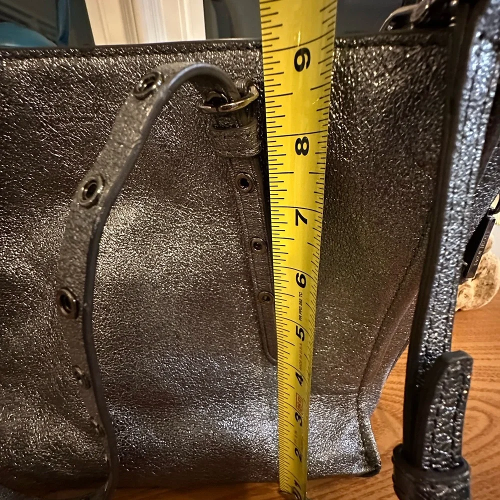 Henri Bendel Metallic Silver Satchel Tote Shoulder/ Crossbody Purse 12x9.5x4.5
